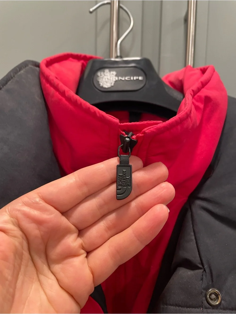 The North Face vintage Red Puffer Jacket with Black Collar
